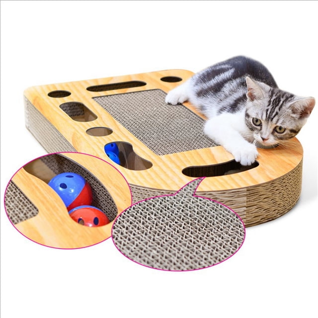 Poteau à Griffer pour Chat en Papier Ondulé Jouet à Griffer Interactif pour Chat Tapis à Griffer pour Chat