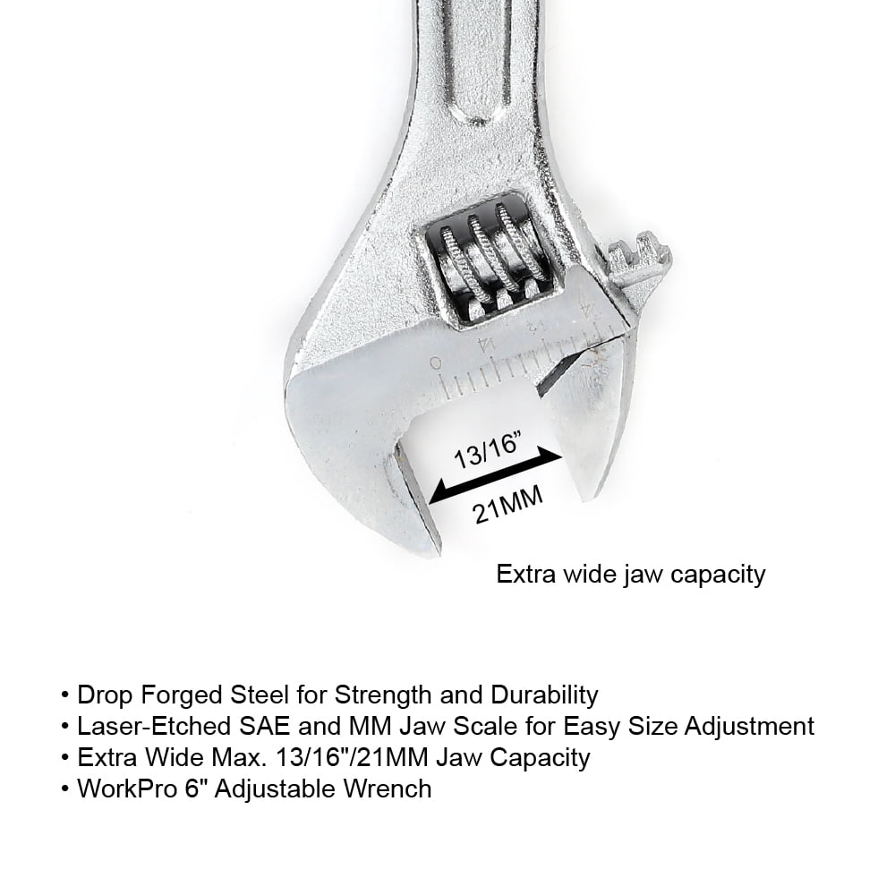 WorkPro 6" Adjustable Wrench,Drop Forged Steel