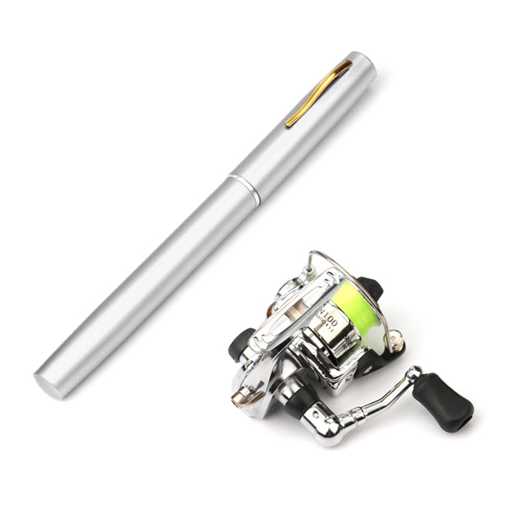 Yeacher Pocket Collapsible Fishing Rod Reel Combo Mini Pen Fishing Pole Kit Telescopic Fishing Rod Spinning Reel Combo Kit