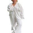 thumbnail image 3 of Women Solid Color Long Sleeve Blouse and Straight Fit Trousers, 3 of 9