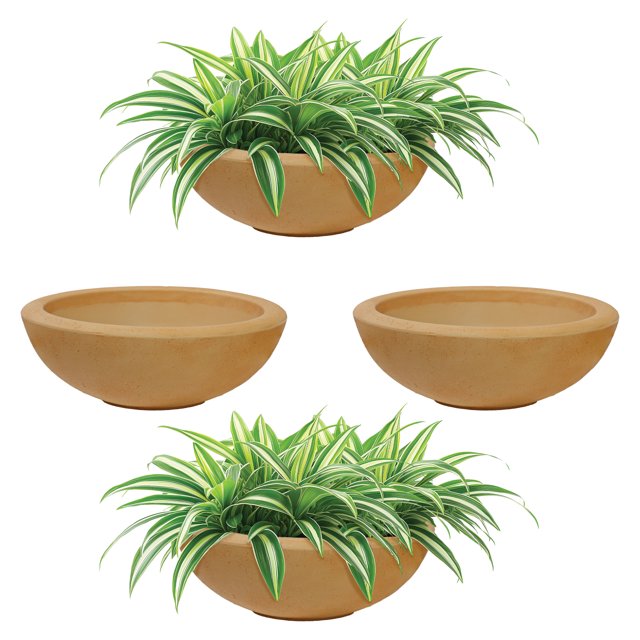 Sunnydaze Pot de Fleurs d'Extérieur Percival à Double Paroi en Polyrésine Résistant aux Intempéries - 20,75 Pouces - Sable - Lot de 4