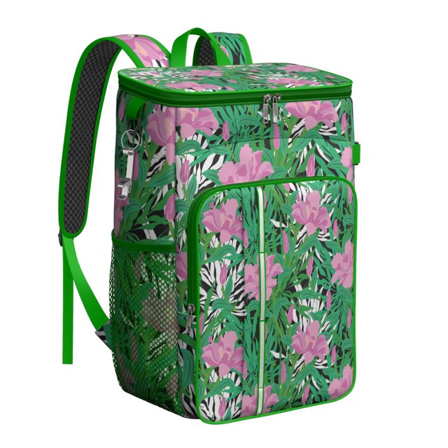 Vibrant Colorful Floral Insulated Backpack Cooler, Leakproof Cooler Bag with Exotic Flower Pattern for Outdoor Use