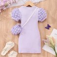 thumbnail image 4 of RXIRUCGD Robe Légère à Manches Courtes à Bulles Col Rond Couleur Unie pour Filles Petites et Moyennes (Violet, Taille: 7 Ans), 4 of 8