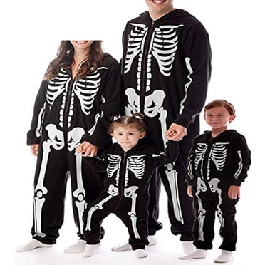 Family Matching Onesie Pajamas Halloween Skeleton Custome Hoodie Sleepwear Halloween Cosplay Costumes Party for Couples Kids