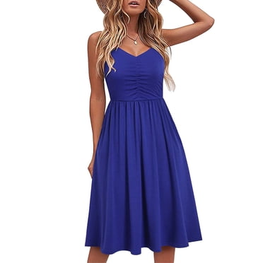 drppepioner Femmes Mode Été Bord de Mer à Bretelles Sans Manches Col en V Couleur Unie Robe Décontractée Robes d'Été de Plage