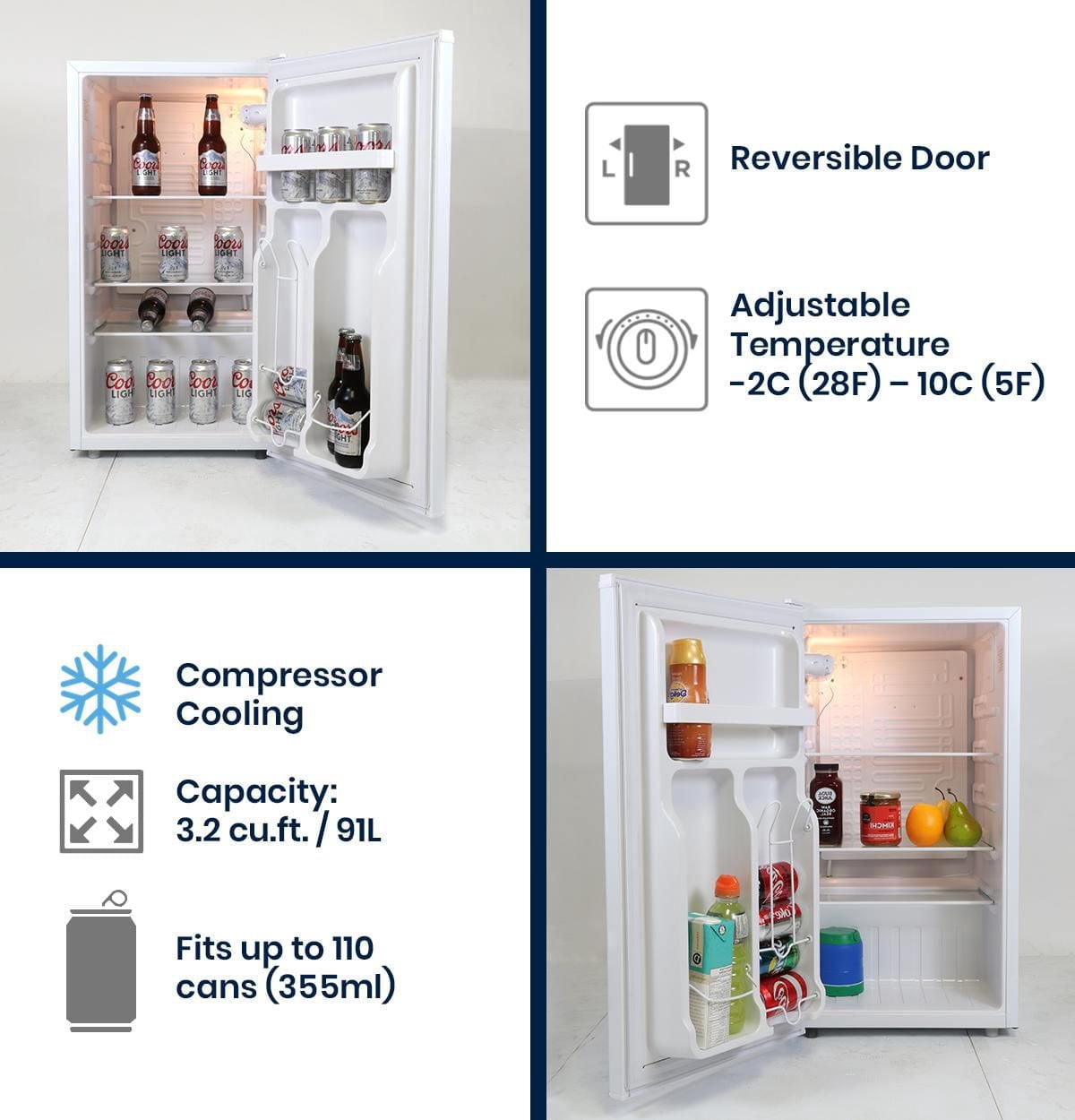 Coors Light Réfrigérateur compact de 3,2 pi³ avec ouvre-bouteille intégré, mini refroidisseur de boissons, blanc