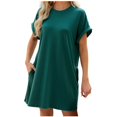 thumbnail image 1 of Timegard Robe T-Shirt Femme à Manches Courtes Col Ras du Cou Robe Basique de Couleur Unie Robe Décontractée Confortable avec Poches, 1 of 5