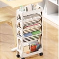 thumbnail image 4 of White Rolling Book Cart 5-Tier Desktop Organizer For School Office 29.9X14.5X6.1 Inches Portable Folding Storage Rack For Books Stationery Supplies Mobile Classroom Trolley With Wheels, 4 of 6
