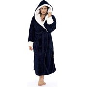 HAiming Long Robes with Hood for Women Fleece Hooded Bathrobe Winter Warm Housecoat Soft Sleepwear