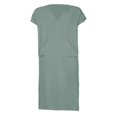 thumbnail image 2 of Mens V Neck Linen Robe Short Sleeve Kaftan Thobe Long Gown Saudi Arab Thobe Islamic Muslim Dubai Robe, 2 of 5