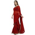 thumbnail image 4 of Atasi Sari Uni Bordeaux en Georgette pour Femme avec Blouse Pièce, 4 of 7