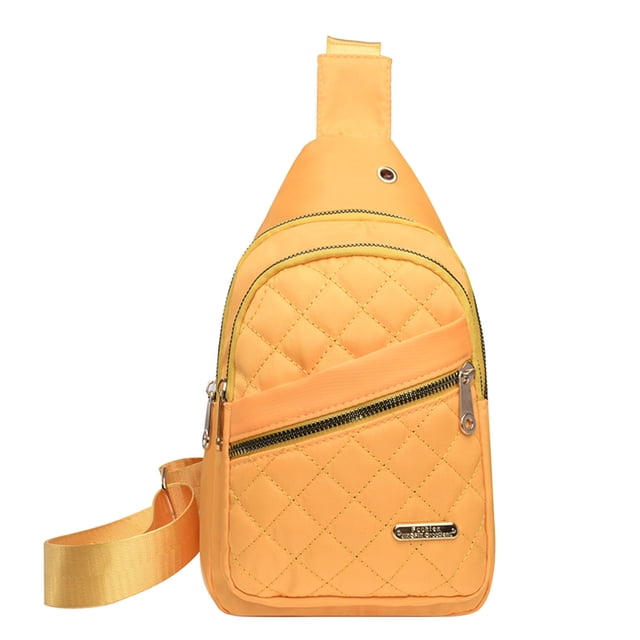 B-57 Orange Womens Multifunctional Chest Bag Lightweight Waterproof Shoulder Messenger Sturdy Polyester Fabric Ergonomic Strap Built In Headphone Port Multiple Storage Pockets #MJVHi