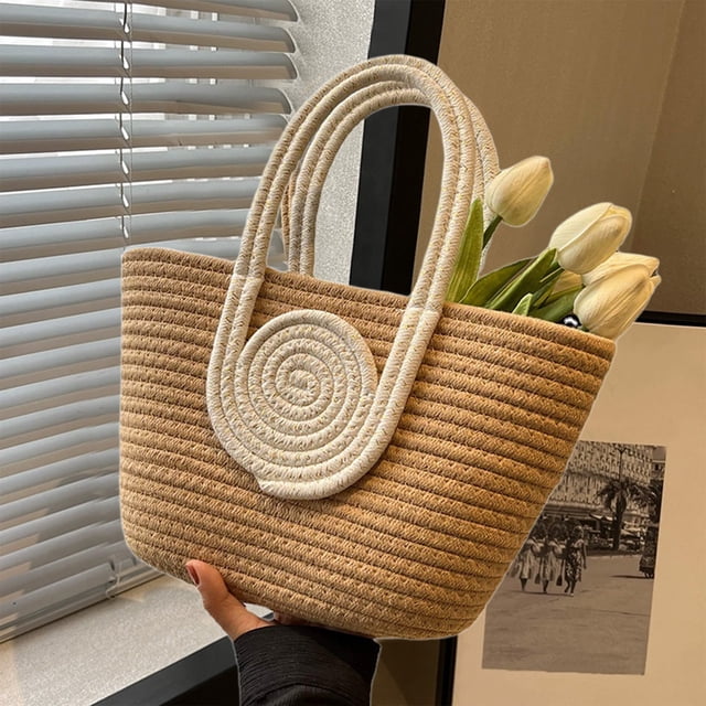 Chmadoxn Storage Trunks,Closet Organizers and Storage, Rope Woven Handbag Large Capacity Tote Bag Daily Versatile Shoulder Bag Splicing Color Casual Woven Bag Beach Bag Desktop storage