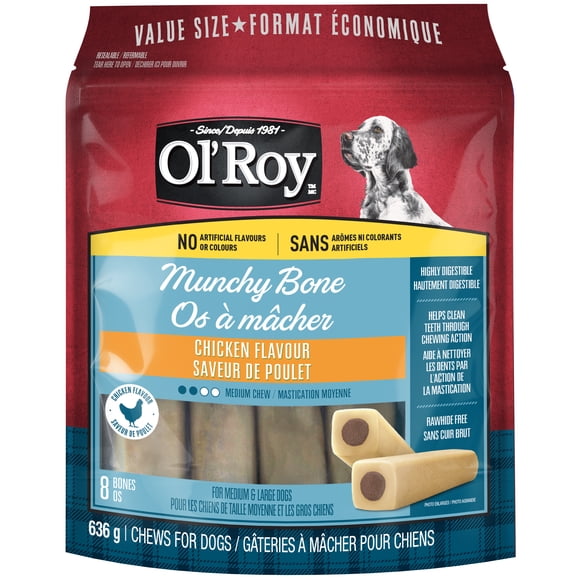 Ol’ Roy Chicken Flavour Munchy Bone Chews for Dogs, 636 g, 8 bones