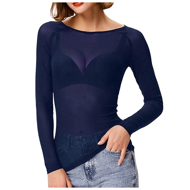 Chemise en Maille Transparente à Manches Longues pour Femmes Polyester pour Superposition dans Différentes Saisons