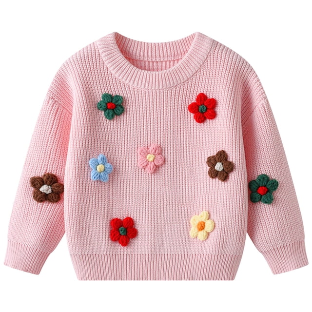 Splozh Baby Boy Fall Clothes Cute Handmade Flower Knitted Sweaters for Small and Medium Sized Children Pink,3-4 Years