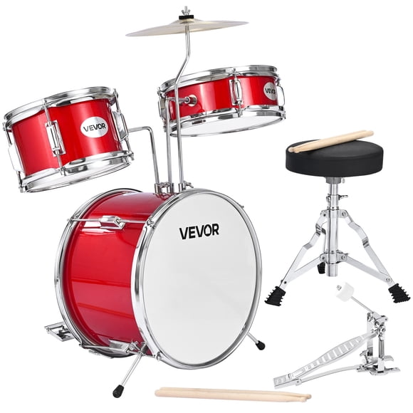 VEVOR Kids Drum Set 3-Piece Junior Musical Drum Kit with 14 in Bass Drum (Red)