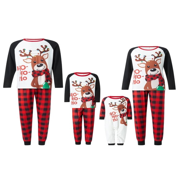Matching Christmas Family Pajamas Elk Print Pjs Sleepwear Cotton Jammies Sleepwear for Kids Adults