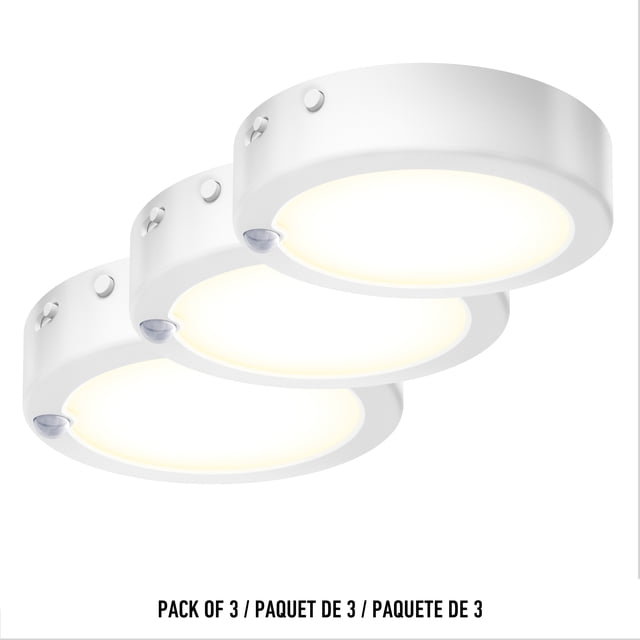 Artika Rechargeable 3-Pack LED 4-Inch Modern Puck Lights with USB-C, 3-CCT (Warm to Cool), Motion & Light Sensor