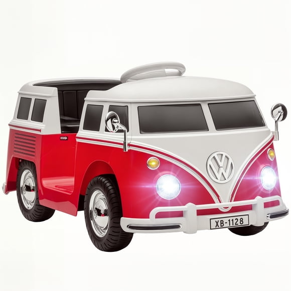 Qaba Lisensed Volkswagen T1 12V Voiture Électrique pour Enfants avec Double Moteur, Rouge
