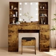 thumbnail image 1 of AKDSteel Coiffeuse de Style Farmhouse 56 Pouces – Miroir Éclairé, Station de Recharge, Luminosité Réglable, Étagères de Rangement, Table de Maquillage pour Femmes et Filles, 1 of 8