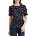 thumbnail image 1 of INSPIRE CHIC Hauts Froncés pour Femmes Col Ras du Cou Manches Courtes Dos Goutte d'Eau Blouse Florale S Bleu Marine, 1 of 7
