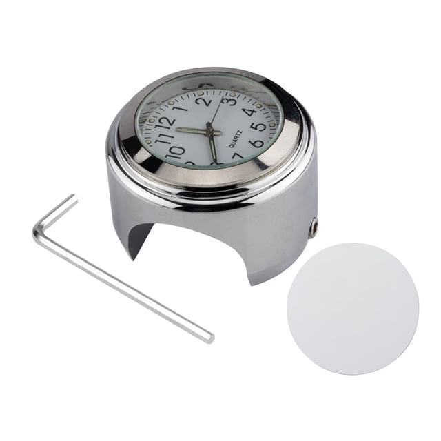 yeacher Universal Motorcycle Handlebar Clock Waterproof Replacement for Motorcycles Bicycles 22mm-25.4mm7/8''- 1'' Handlebars Silver Shell White Dial Clock