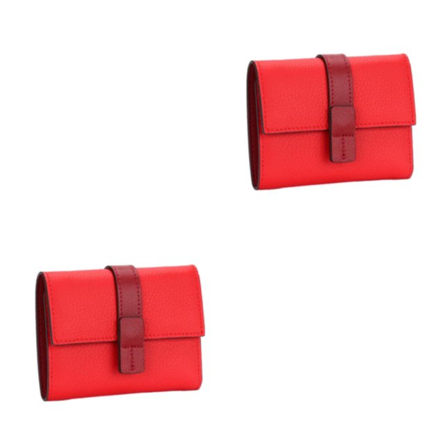pitrice Leather Women Purse Rectangular Trifold for Zipper Hasp Stylish Card Holder Photo Folder Wallet Notecase Birthday Gift Red 2Set
