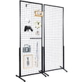 thumbnail image 1 of KFFKFF 2ft x 5.6ft Grid Wall Panel Tower, Dual Pack Wire Display Racks with T-Base Stand, Two-Sided Gridwall Panels for Art Exhibitions, Retail Showcasing with Additional Clips and Hooks, 1 of 9