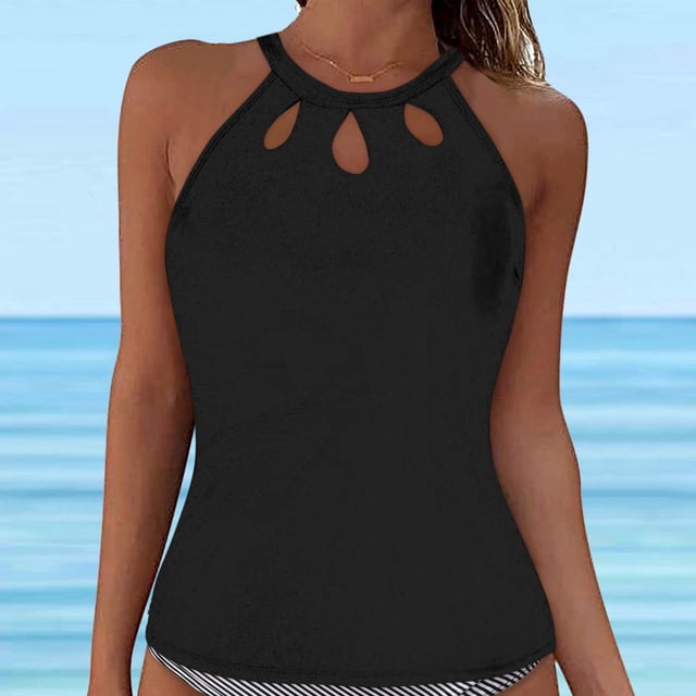 High Neck Tankini Top Backless Bathing Suit for Women Key Hole Swimsuit Swim Top Only