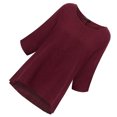 thumbnail image 1 of Femmes T-Shirt Couleur Unie Casual Top Manches Courtes Lin Manches T-Shirt Femmes Blouse, Rouge Vin, M, 1 of 6