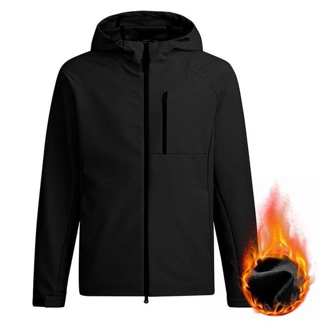Men's Windproof and Waterproof Outdoor Jacket with Adding Fleece, Drawstring Hood, Zipper Pockets, Long Sleeves, for Hiking and Casual Wear in Cold Weather