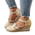 thumbnail image 3 of Kcodviy Sandales pour Femmes à Plateforme Compensée, Sandales à Lacets pour Femmes, Sandales en Lin Polyvalentes, Sandales Tressées à Talons, Chaussures pour Femmes à Boucle, Sandales Compensées Respirantes, 3 of 8