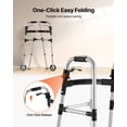 thumbnail image 2 of VEVOR Folding Walker, 2-Button Foldable Walker with 5" Wheels & 8-Level Adjustable Height, 350LBS Loading Lightweight Aluminum Mobility Walking Aid, Front-Wheeled Rolling Walkers for Seniors Adults, 2 of 9