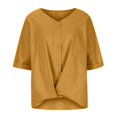 thumbnail image 3 of asjyhkr Womens Linen T Shirts Loose Fitting V Neck Button Lightweight Summer Tops Solid Color Tees, 3 of 7