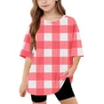 thumbnail image 1 of DecSea T-Shirt à Manches Courtes pour Filles, Été, Imprimé à Carreaux, Col Rond, Décontracté, Basique, 5-14 Ans, 1 of 8