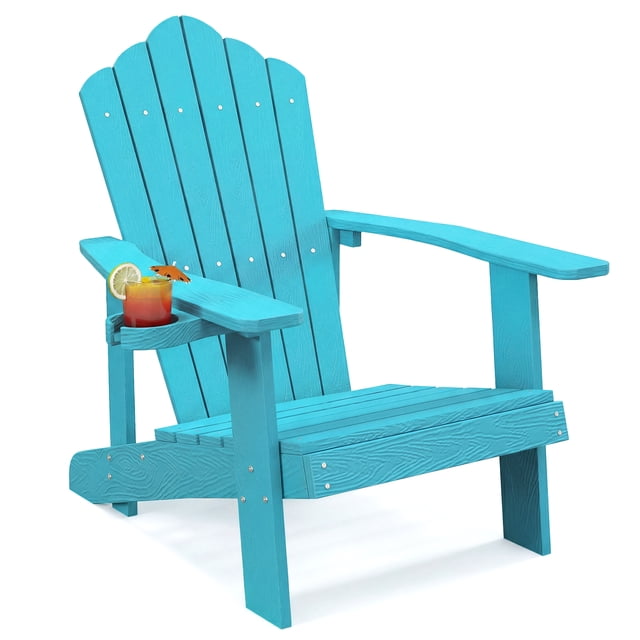 Costway Oversized Adirondack Chair,Patio Lounge Adirondack Chair with Adjustable Cup Holder Turquoise