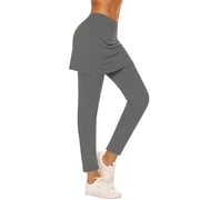 Lenpel Skirted Legging for Women Soft Casual High Waisted Full Length Workout Yoga Leggings with Skirts Athletic Tennis Leggings(Gray,X-Large)
