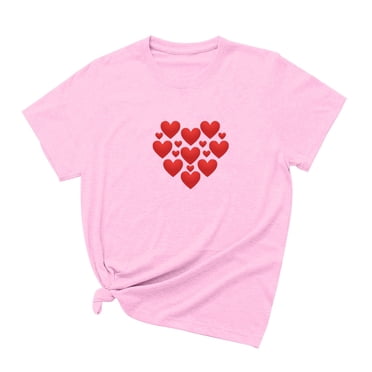 LUOGENLI T-shirts pour Femme pour Femmes T-Shirt de la Saint-Valentin pour Femme à Imprimé Amour Col Rond Manches Courtes T-Shirt T-shirts pour Femmes T-shirts Graphiques T-shirts d'Été Vêtements d'Été T-shirts pour Femmes T-shirts Graphiques Drôle Pâques S