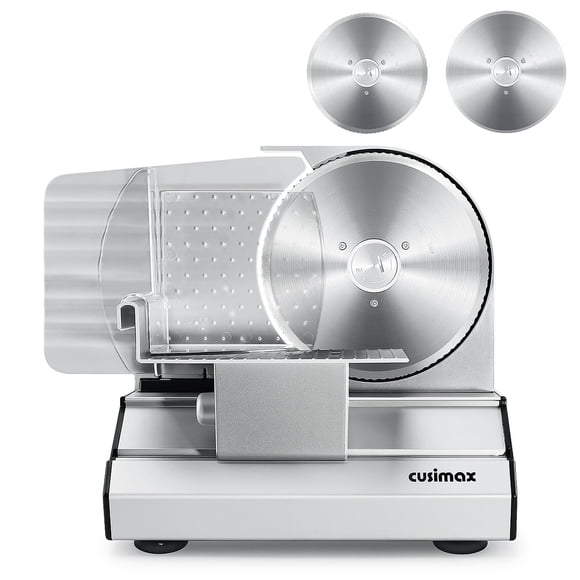 CUSIMAX 200W Electric Meat Slicer - Two Removable 7.5'' Stainless Blades, Removable Carriage, 1 - 20mm Adjustable Thickness. Perfect for Slicing Meat, Cheese & Bread