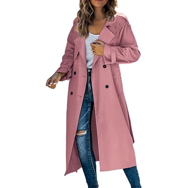 Baberdicy Lady Trench Coat Women's Trench Coat Long Double Breasted Fall Fashion 2023 Classic Lapel Slim Overcoat Outerwear with Belt Trenchcoat Women's Pink