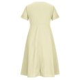 thumbnail image 3 of QUYUON Robe en Lin Femme Été Décontractée Col en V Manches Courtes Chemise Boutonnée Robes Invitée de Mariage Cocktail Fête Robe Trapèze Mini avec Poches Robe de Plage Soleil Style D-3420 Beige TTG, 3 of 8