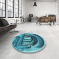 thumbnail image 4 of Ahgly Company Tapis d'Intérieur Ronds de Style Transitionnel Lavables à la Machine, Vert Sarcelle, 5 Pieds Rond, 4 of 7