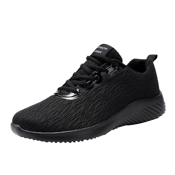 Men's Slip On Sneakers Fashion Sneakers Men Mesh Casual Sport Shoes Lace Up Solid Color Running Breathable Soft Bottom Male Shoes(Black,11.5)