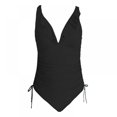 thumbnail image 2 of Maillot de Bain une Pièce pour Femmes à Volants Col en V Noir, 2 of 8