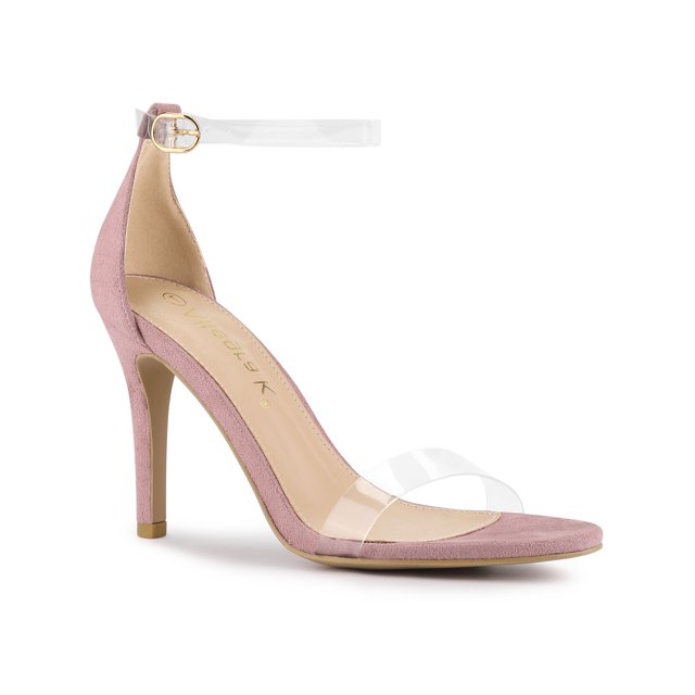 BLISSFUL STEP Women's Clear Ankle Strap Stiletto Heel Sandals Dust Pink 9