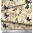 thumbnail image 2 of Soimoi White Velvet Fabric Flower & Butterfly Decor Fabric Printed BTY 58 Inch Wide, 2 of 5