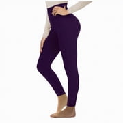 Splozh Womens Leggings High Waist Women Fleece Leggings Women Solid Color High Waist Autumn and Winter Sports Outdoor Abdomen Soft Warm Leggings Purple,L