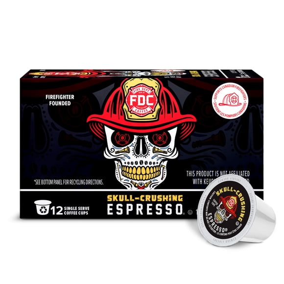 Fire Department Coffee Skull-Crushing Espresso Dark Roast Premium K-Cup Coffee Pods (12 Pods)