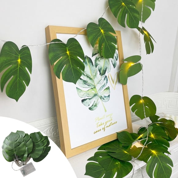 Skimsklo 20 LED Feuilles de Palmier Tropicales en Rotin Artificiel Suspendues au Mur - Guirlande Lumineuse de Feuilles de Monstera 10 Pieds à Piles avec 2 Modes pour Intérieur Extérieur Maison Jardin Fête Luau Décor Hawaïen